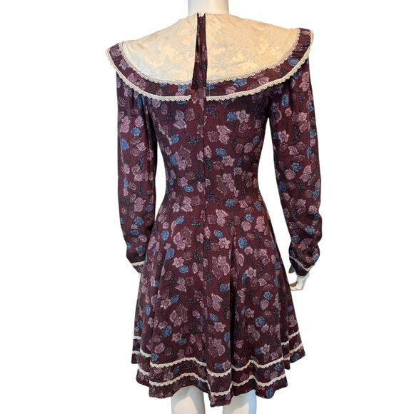 Vintage Gunne Sax Jessica McClintock Purple Floral Statement Collar Dress Small - Picture 4 of 12